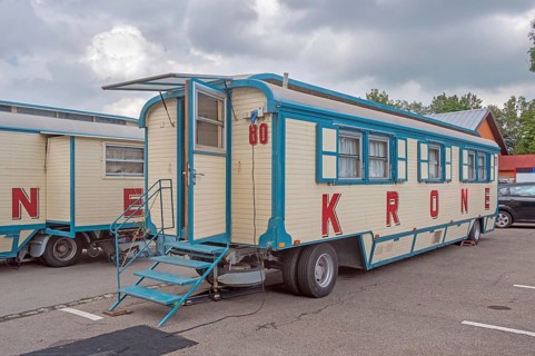 Typical circus wagon, Circus-Krone, Kempten, Allgäu, Bavaria, Germany