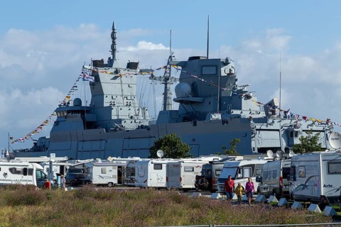 Frigate North Rhine-Westphalia, motorhomes, Hanse-Sail, Warnemünde, Rostock, Mecklenburg-Western