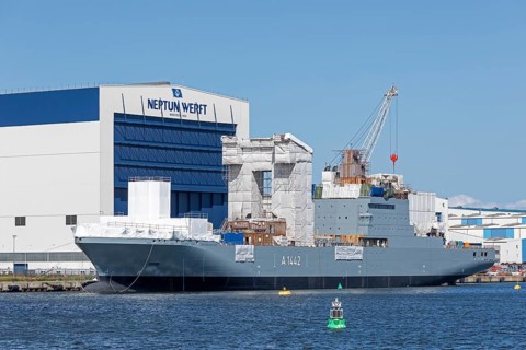Neptun Werft, warship, Unterwarnow, Warnemünde, Rostock, Mecklenburg-Vorpommern, Germany