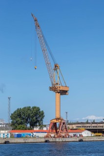 Loading crane, harbour, Unterwarnow, Warnemünde, Rostock, Mecklenburg-Western Pomerania, Germany