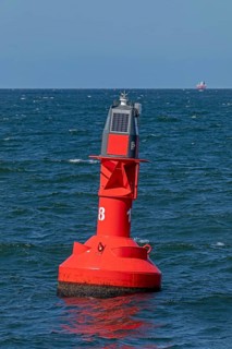 Red buoy, buoy, Warnow estuary, Baltic Sea, Warnemünde, Rostock, Mecklenburg-Western Pomerania,