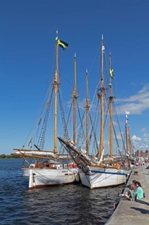 Sailing ships at the quay wall, Hanse-Sail, harbour, Rostock, Mecklenburg-Western Pomerania,