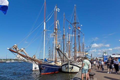 Sailing ships at the quay wall, Hanse-Sail, harbour, Rostock, Mecklenburg-Western Pomerania,