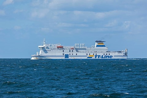 TT-Line ferry Tom Sawyer, Baltic Sea near Warnemünde, Rostock, Mecklenburg-Western Pomerania,
