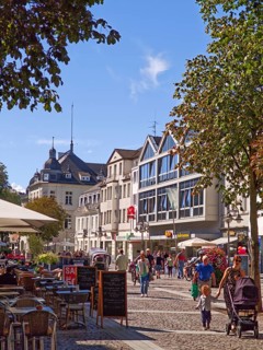 Pedestrian zone, traffic-calmed, old town, architecture, people, café, cobblestones, shops, blue