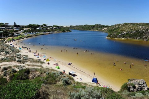 Mouth of the Moore River, beach near Guilderton, Perth, Western Australia, WA, Australia