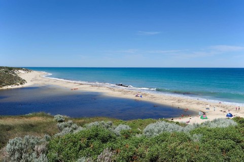 Mouth of the Moore River, beach at Guilderton, Perth, Western Australia, WA, Indian Ocean,