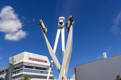 Stuttgart Zuffenhausen with headquarters and logo. Inspiration 911 artwork by Gerry Judah on