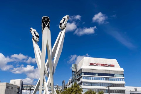 Stuttgart Zuffenhausen with headquarters and logo. Inspiration 911 artwork by Gerry Judah on