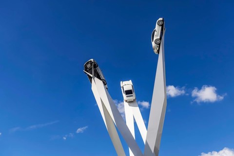 Stuttgart Zuffenhausen with artwork Inspiration 911 by Gerry Judah at Porscheplatz: three steles,