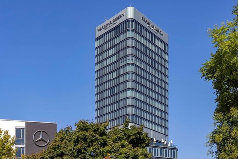 The Porsche Design Tower is 87 metres high and has 25 floors above ground, making it the tallest