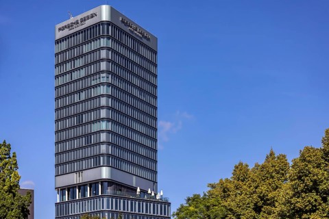 The Porsche Design Tower is 87 metres high and has 25 floors above ground, making it the tallest
