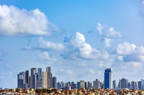 Skyline of the city of Recife in Pernambuco with a favela in front of the buildings, Recife,