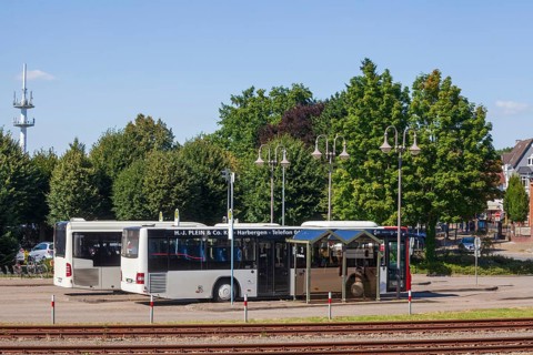 Zob, bus station, bus stop with buses, Hoya, Lower Saxony, Germany