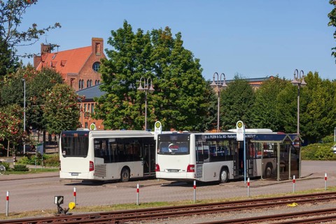 Zob, bus station, bus stop with buses, Hoya, Lower Saxony, Germany