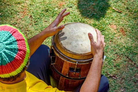 Rustic wooden drum called atabaque used in various cultural manifestations in Brazil, Minas Gerais,