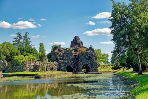 Stein Island with the artificial volcano Vesuvius, Wörlitz Park, Wörlitz Gardens, Garden Kingdom of