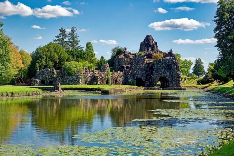 Stein Island with the artificial volcano Vesuvius, Wörlitz Park, Wörlitz Gardens, Garden Kingdom of