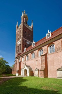 Protestant Wörlitz St Peter's Church with the neo-Gothic Bible Tower, Wörlitz Park, Wörlitz