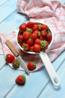 Strawberries in a colander, Fragaria x ananassa
