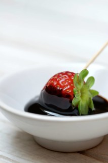 Strawberry and crema di balsamico in small bowls