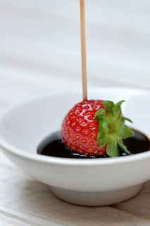 Strawberry and crema di balsamico in small bowls