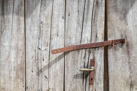 Old wooden door with iron fittings, North Rhine-Westphalia, Germany