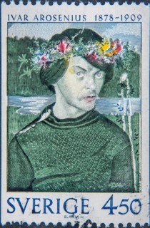 Ivar Arosenius, (1878, 1909) a Swedish painter and picture book author. Portrait on Swedish postage