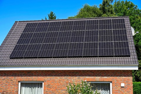 Solar system on a house roof in Hamburg, Germany