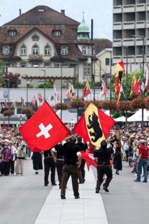 Swiss and Bernese flag wavers, Interlaken, Switzerland
