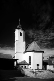 St Barbara's Catholic Church from 1783, Hofen, district of Mühlhausen am Neckar, infrared image,
