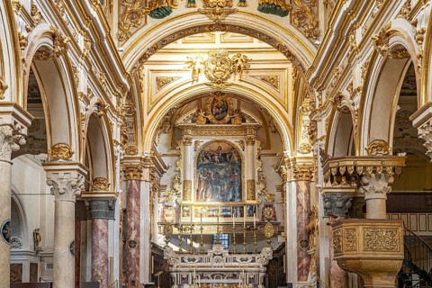 Interior and altar of Matera Cathedral, Basilicata, Italy