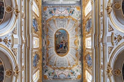 The painted wooden ceiling of Matera Cathedral, Basilicata, Italy