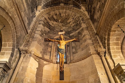 Crucifix in the interior of the church Chiesa di San Giovanni Battista, Matera, Basilicata, Italy