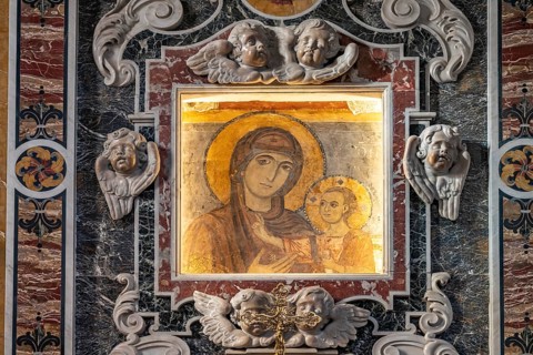 Fresco of the Madonna della Bruna in Matera Cathedral, Basilicata, Italy