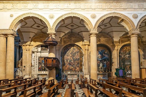 Interior of the Cathedral of Sant'Agata in Gallipoli, Apulia, Italy