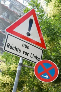 Traffic sign general danger zone with additional sign and traffic sign no stopping sign