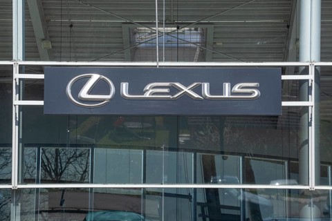 Lexus logo on a car dealership of the Japanese car brand Toyota, Bremen, Germany