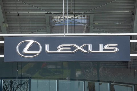 Lexus logo on a car dealership of the Japanese car brand Toyota, Bremen, Germany