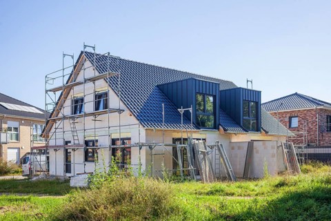 Scaffolded shell of a residential building, single-family house, Hoya, Lower Saxony, Germany