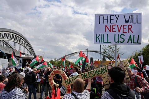 Several thousand people take part in a pro-Palestine demonstration under the slogan United 4 Gaza