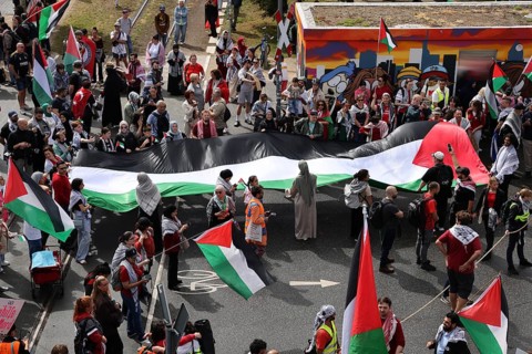 Several thousand people take part in a pro-Palestine demonstration under the slogan United 4 Gaza