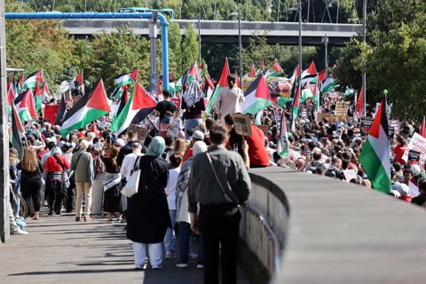 Several thousand people take part in a pro-Palestine demonstration under the slogan United 4 Gaza