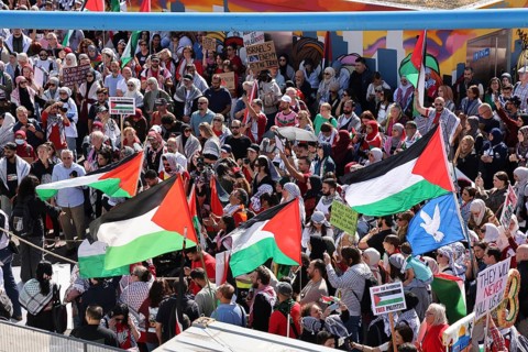 Several thousand people take part in a pro-Palestine demonstration under the slogan United 4 Gaza