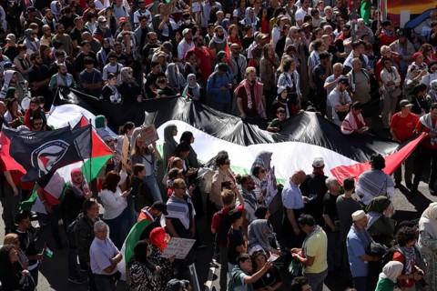 Several thousand people take part in a pro-Palestine demonstration under the slogan United 4 Gaza