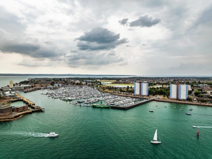 Marina in Gosport from a drone, Portsmouth, Gosport, England, United Kingdom