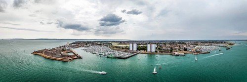 Panorama of Marina in Gosport from a drone, Portsmouth, Gosport, England, United Kingdom