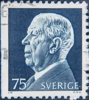 King Gustaf VI Adolf, 1882-1973, king of Sweden, portrait on a Swedish stamp, Sweden