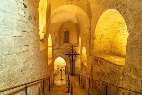 Stairs to the Roman Catholic pilgrimage church of San Michele Arcangelo, UNESCO World Heritage Site