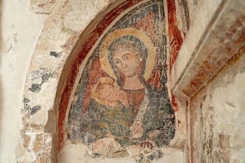 Fresco in the Roman Catholic pilgrimage church of San Michele Arcangelo, UNESCO World Heritage Site